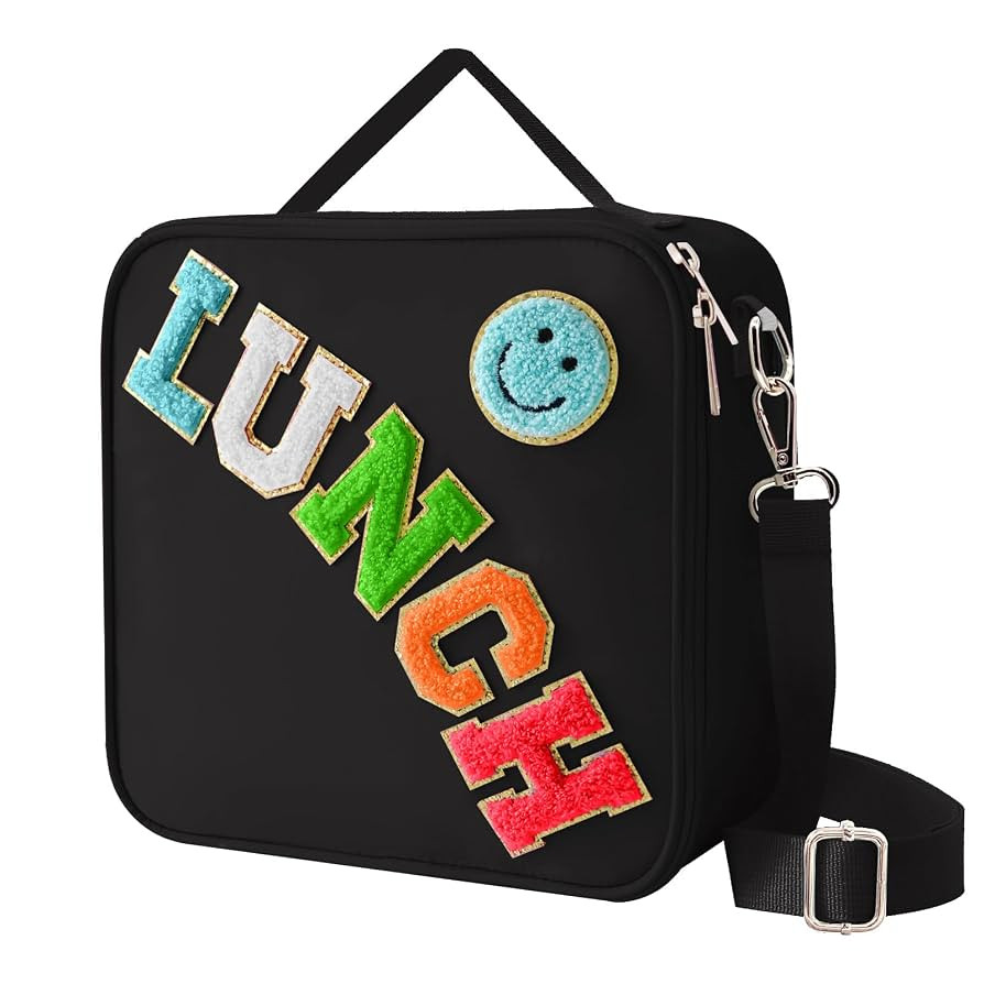 Insulated Lunch Bag With Adjustable Shoulder Strap, Nylon Preppy Lunch Box Large Insulated Lunch ... | Amazon (US)