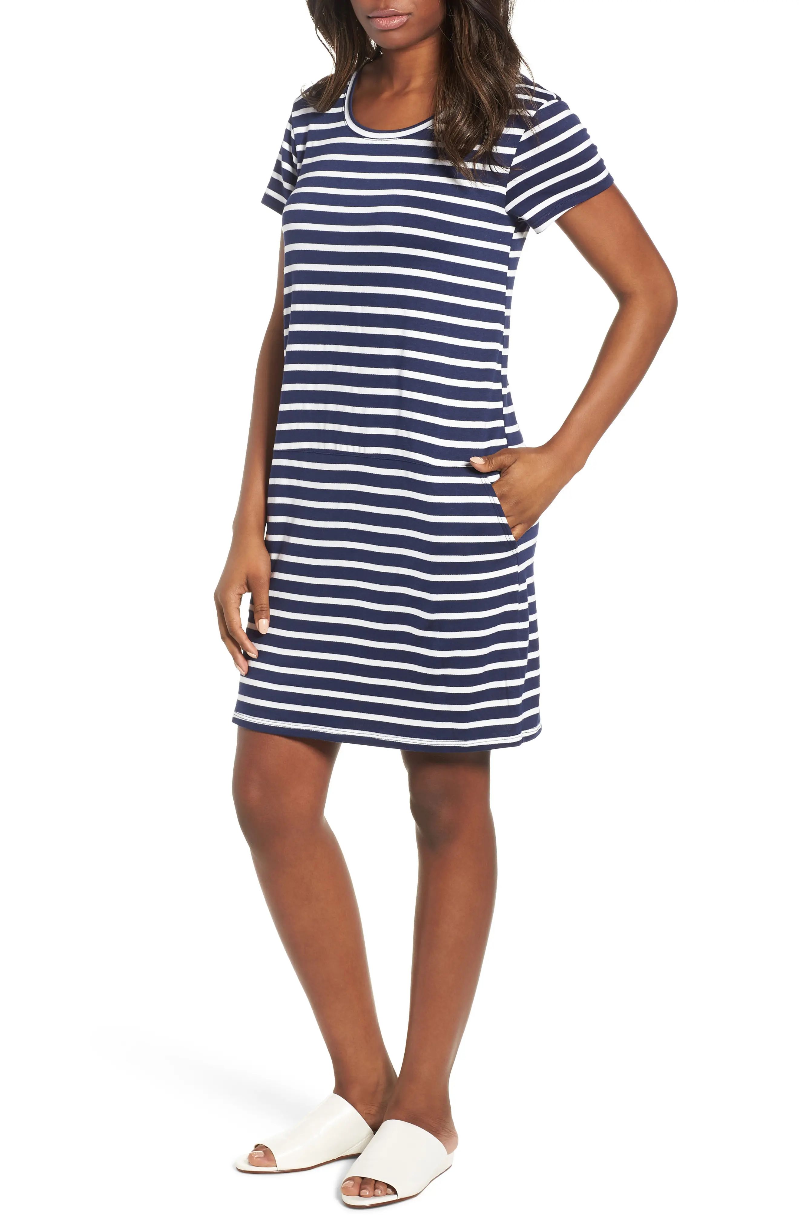 Caslon(R) Knit Shift Dress in Navy- White Constanza Stripe at Nordstrom, Size Small | Nordstrom