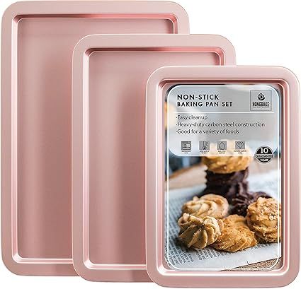 HONGBAKE Baking Sheet Pan Set, Cookie Sheet for Oven, Nonstick Bakeware Sets with Wider Grips, 3 ... | Amazon (US)