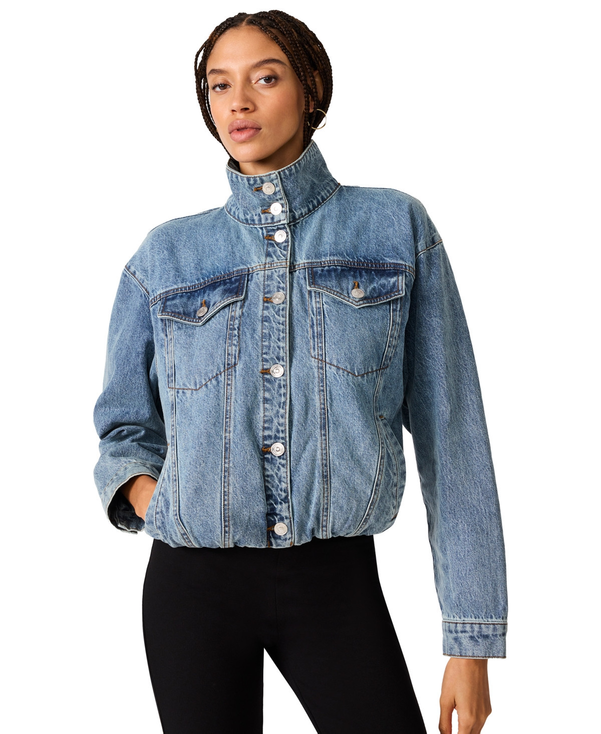 Steve Madden Women's Allyson Long-Sleeve Cotton Jacket - Imperial Blue | Macy's