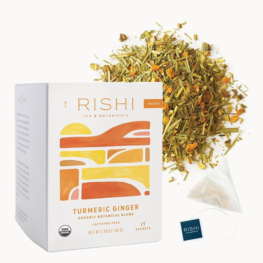 Rishi Tea Turmeric Ginger Herbal Tea - Organic Sachet Bags, Caffeine Free Ayurvedic Digestive Ble... | Amazon (US)