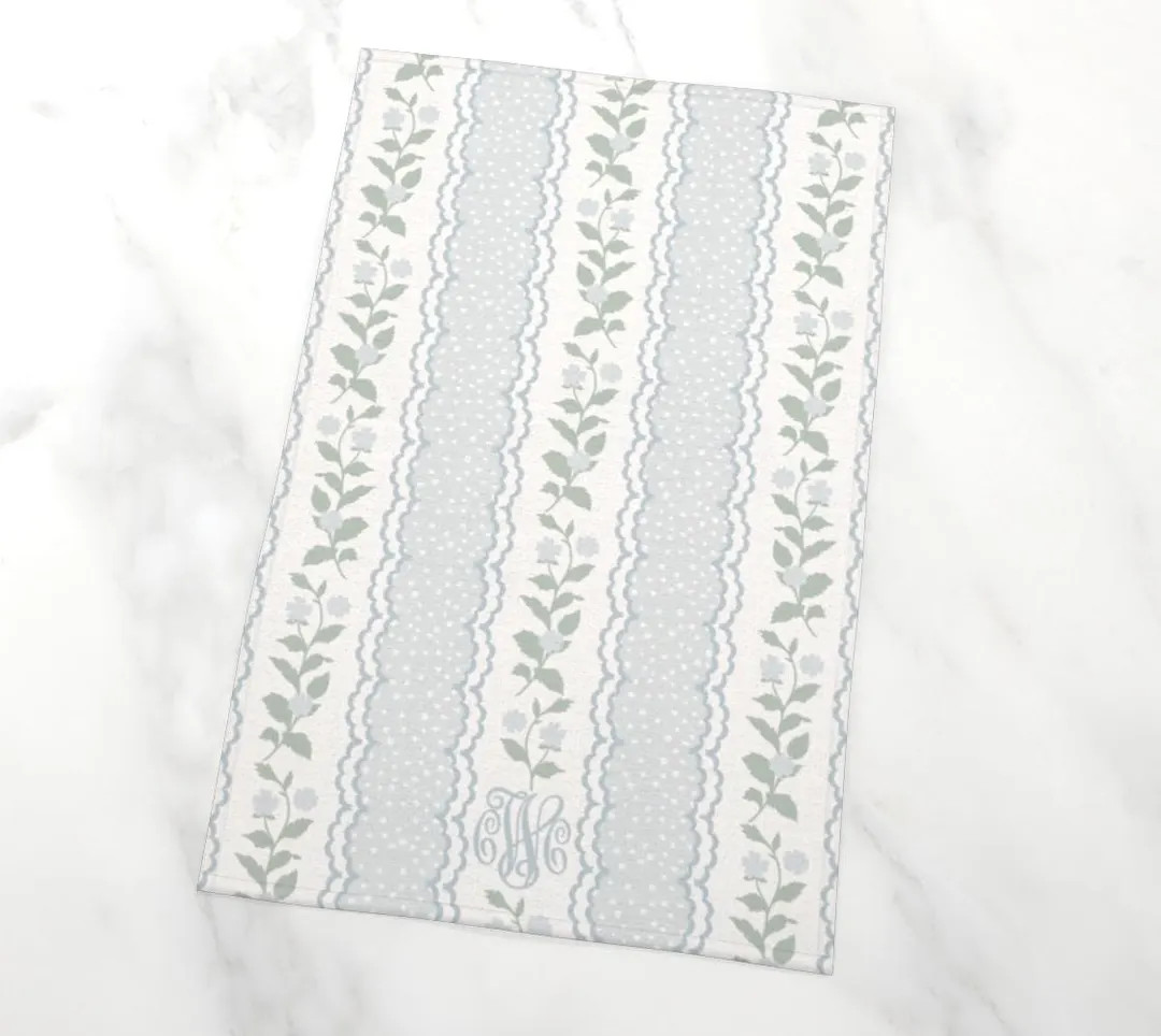 Scallop Stripe Floral Monogrammed Kitchen Towel Chapple Chandler X Nicole Speake - Etsy | Etsy (US)