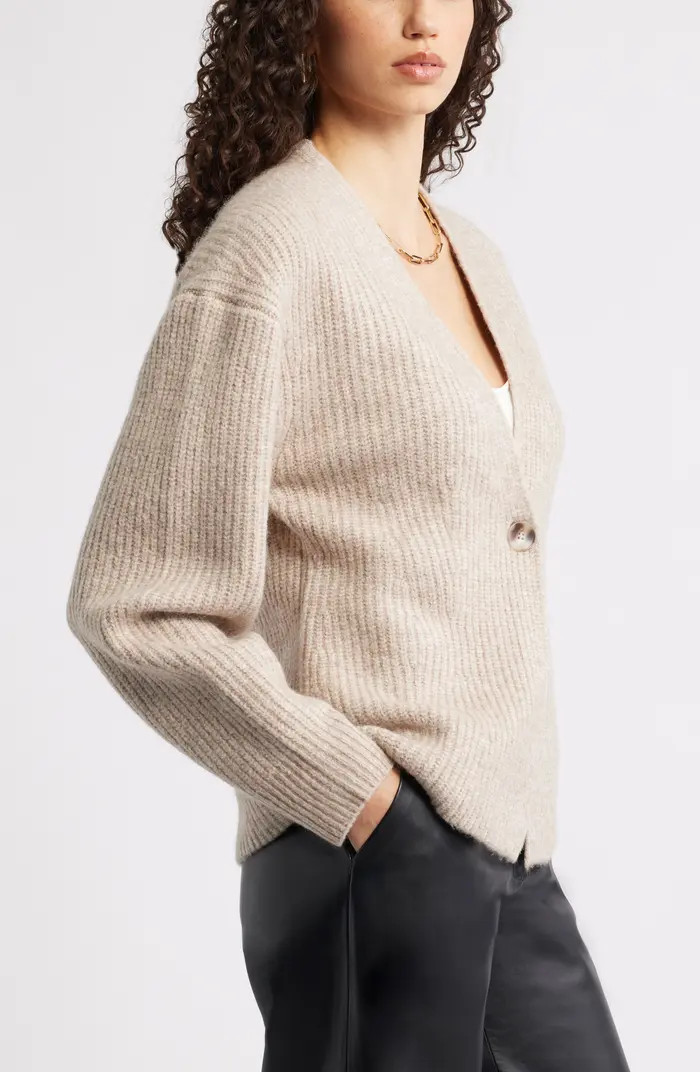 One-Button V-Neck Rib Cardigan | Nordstrom