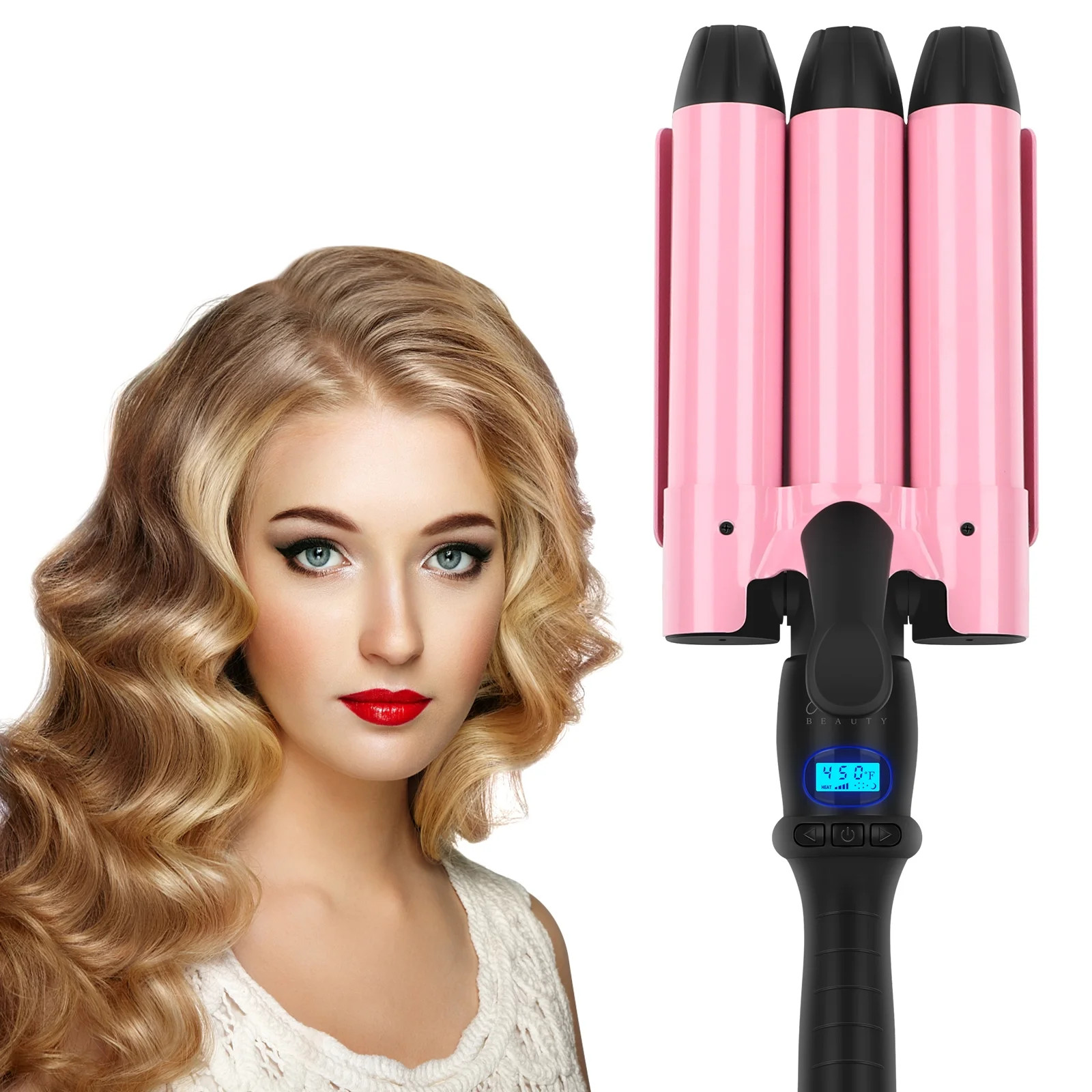 32mm (1.25") Crimper Hair Iron, Aima Beauty 3 Barrel Curling Iron Temperature Adjustable, Beach H... | Walmart (US)