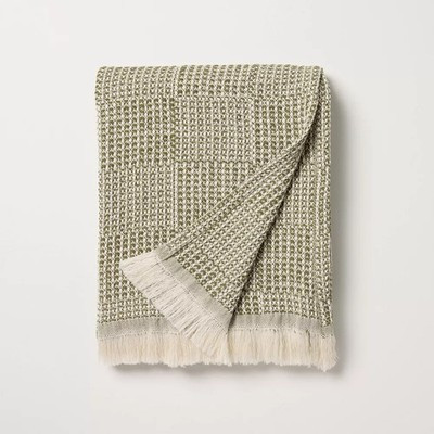 Checkered Knit Throw Blanket Green - Hearth & Hand with Magnolia | eBay US