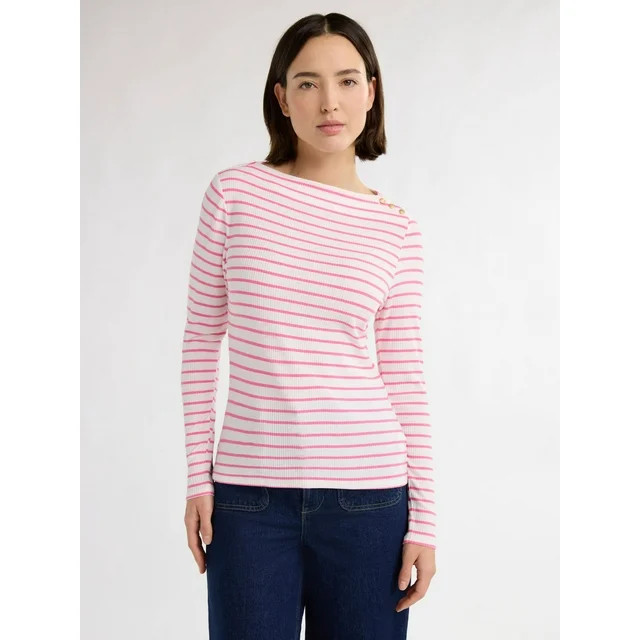 Free Assembly Women’s and Women's Plus Boatneck Top with Long Sleeves, Sizes XS-4X | Walmart (US)