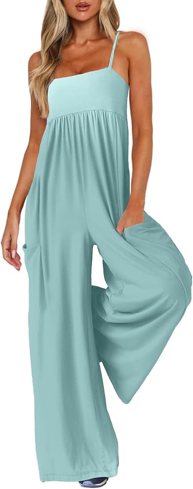 UNIANKIYA One Piece Jumpsuits for Women Spaghetti Strap Overalls Wide Leg Rompers with Pockets Su... | Amazon (US)