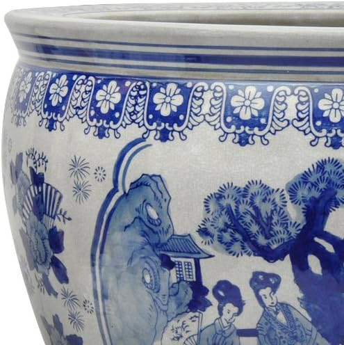 Oriental Furniture 12" Ladies Blue & White Porcelain Fishbowl | Amazon (US)