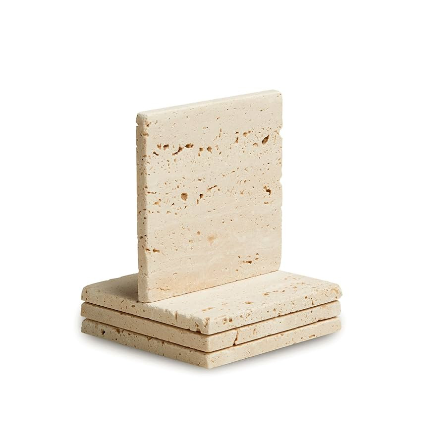 Marble Coasters – Set of 4 –Beige Travertine Bar Coasters for Drinks, Coffee –Stone Holder ... | Amazon (US)