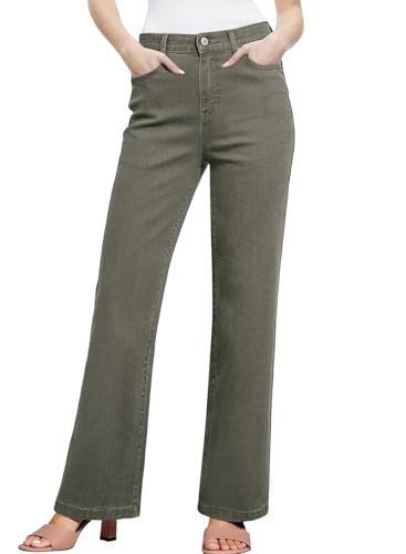 Sidefeel Women's Stretchy High Waisted Wide Leg Jeans Green Size 6 | Amazon (US)