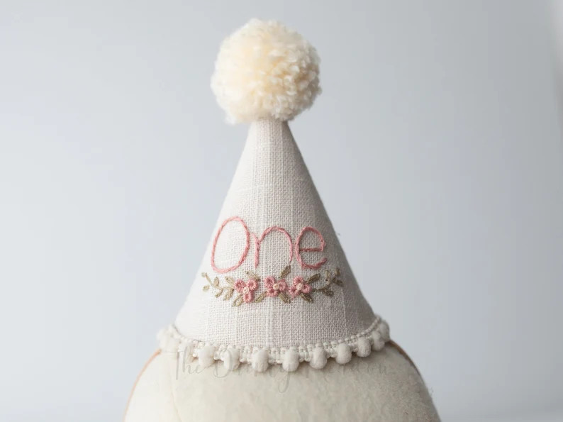PARTY HAT. Forget Me Knot Floral. Party Hat. Birthday Hat. Photo Prop. Hand Embroidered Hat. - Et... | Etsy (US)