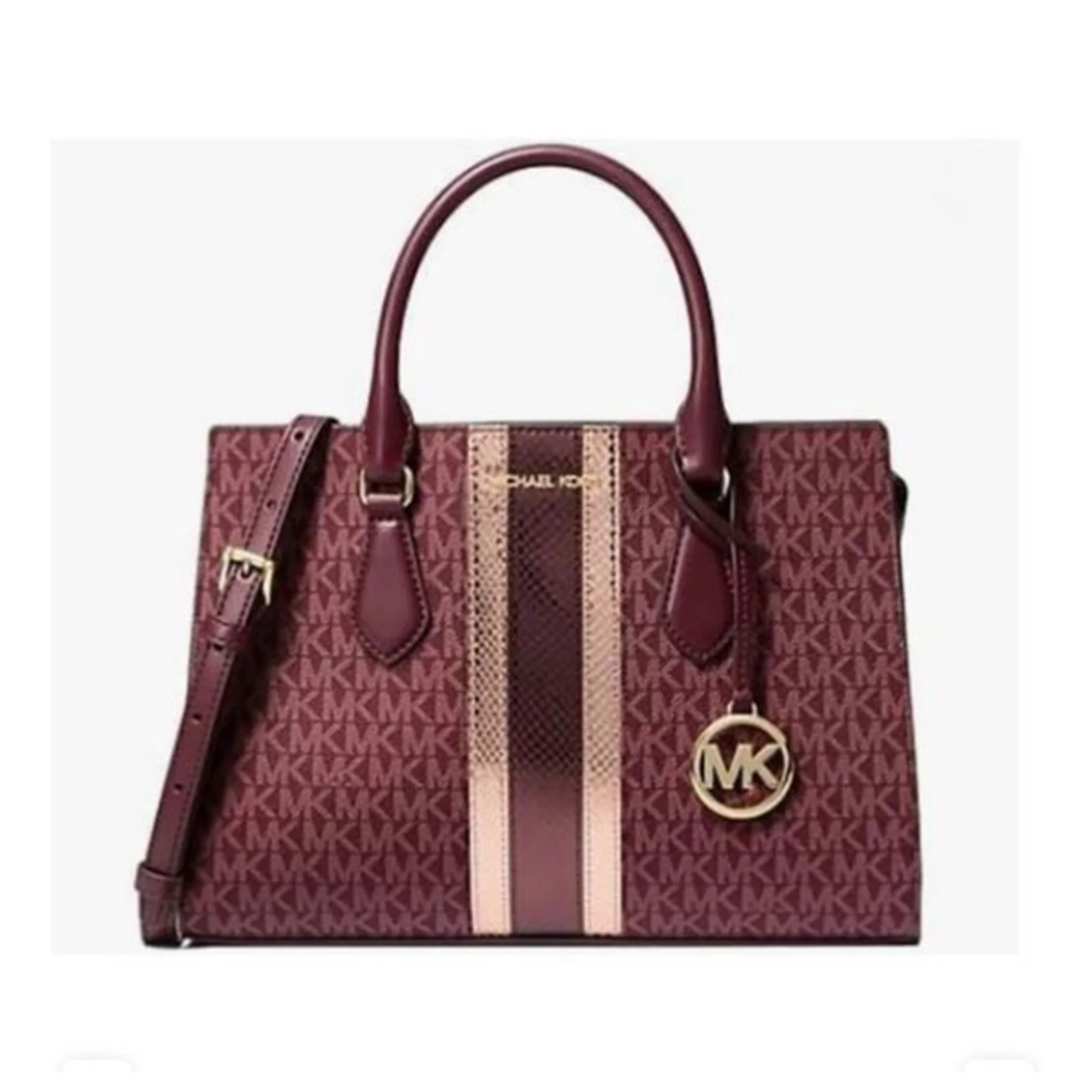 Michael Kors Women's Sheila Medium Signature Logo and Metallic Satchel Oxblood 35F4G6HS3B-oxbl | Walmart (US)