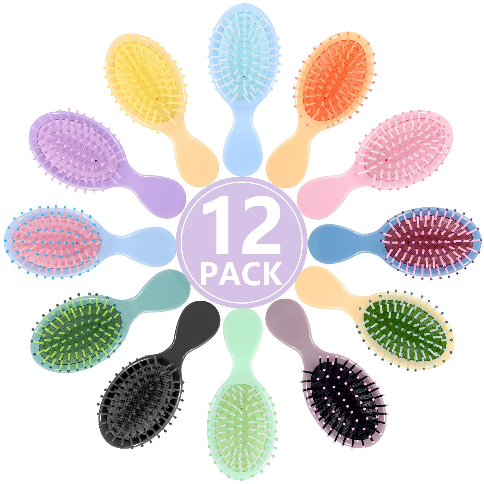 12 Pack Mini Detangling Brushes - 12 Colors for Wet & Dry Hair, Compact Travel Hairbrush for Teen... | Amazon (US)