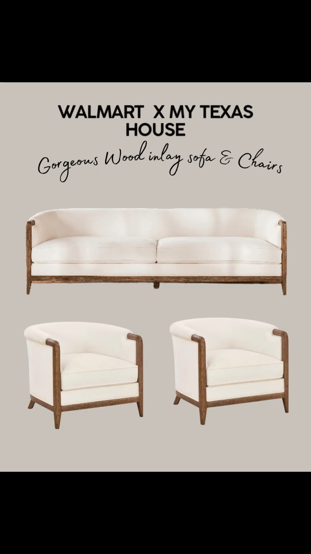 Walmart x My Texas house high end gorgeous wooden inlay white sofa and chairs 
White sofa
Sofa 
Walmart 
My Texas house 
#ltkhome 

#LTKHome