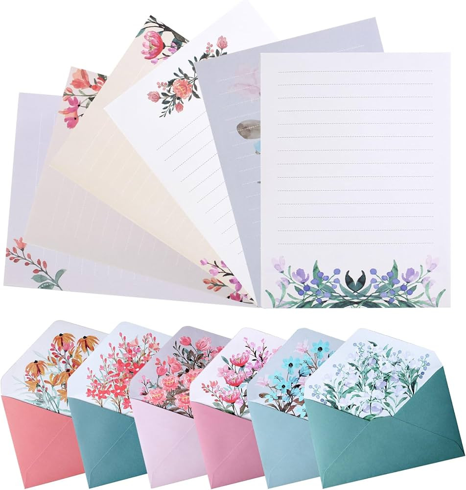 36Pcs Stationery Paper and Envelopes Set Lined Letter Paper 24 Flower Writing Paper with 12 Envel... | Amazon (CA)