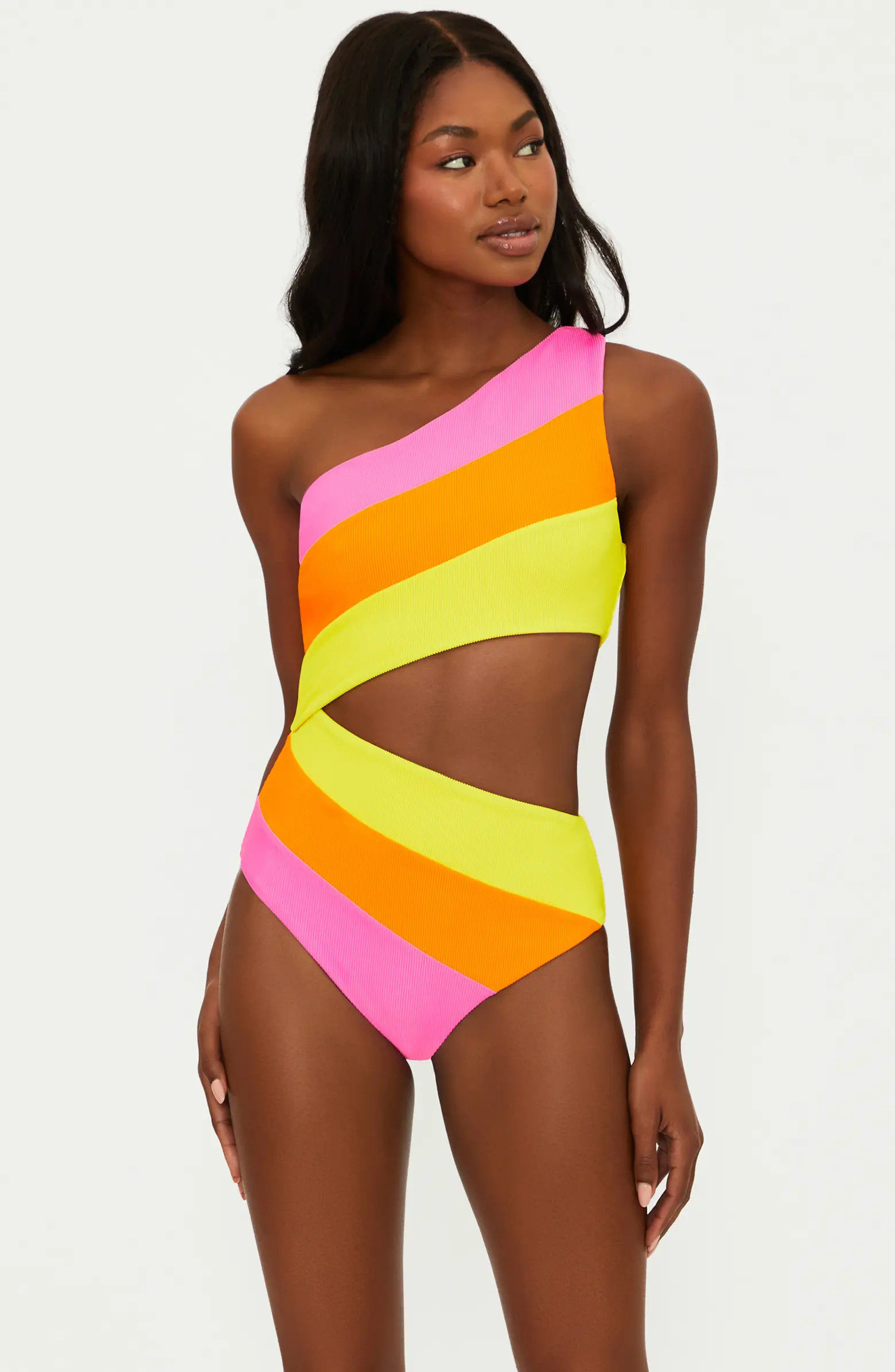 Beach Riot Joyce Stripe Cutout One-Shoulder One-Piece Swimsuit | Nordstrom | Nordstrom