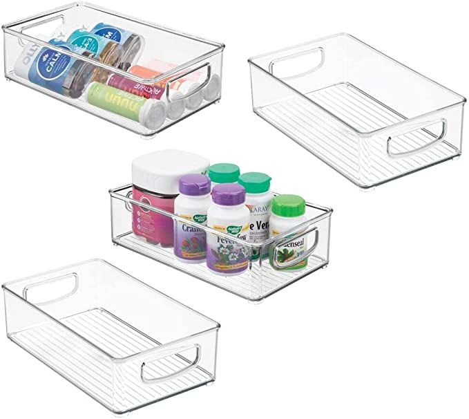 mDesign Plastic Storage Organizer Shallow Container Bin with Handles for Bathroom, Kitchen Cabine... | Amazon (US)