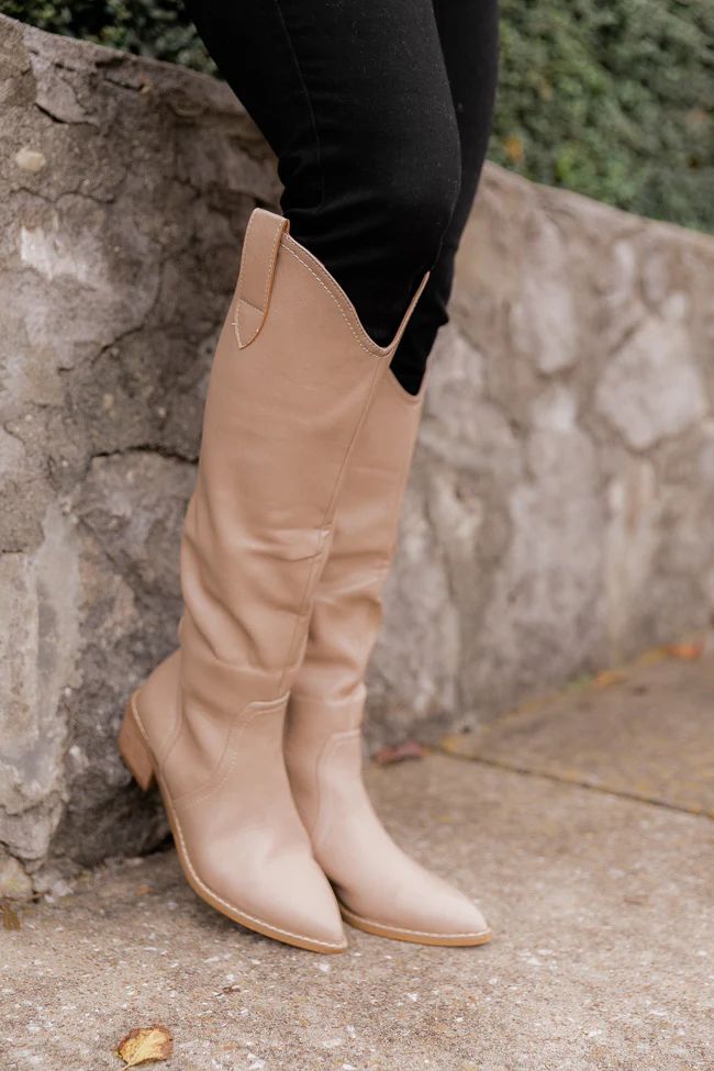 Charlie Taupe Tall Leather Pointed Toe Boots | The Pink Lily Boutique