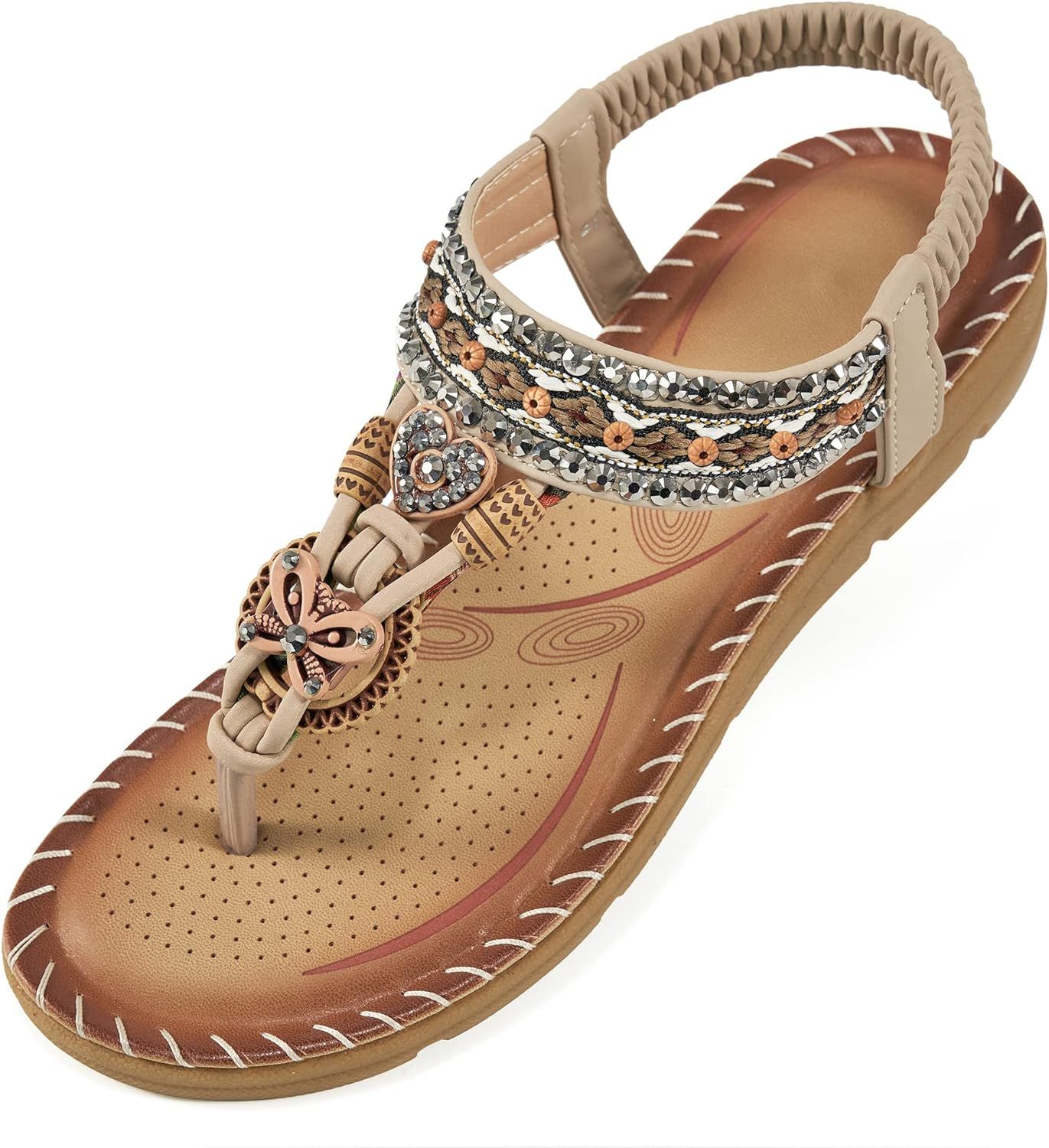 Aomigoct Sandals Women Flat Shoes: Dressy Summer Bohemian Flats Shoes for Women Sandals Comfortab... | Amazon (US)