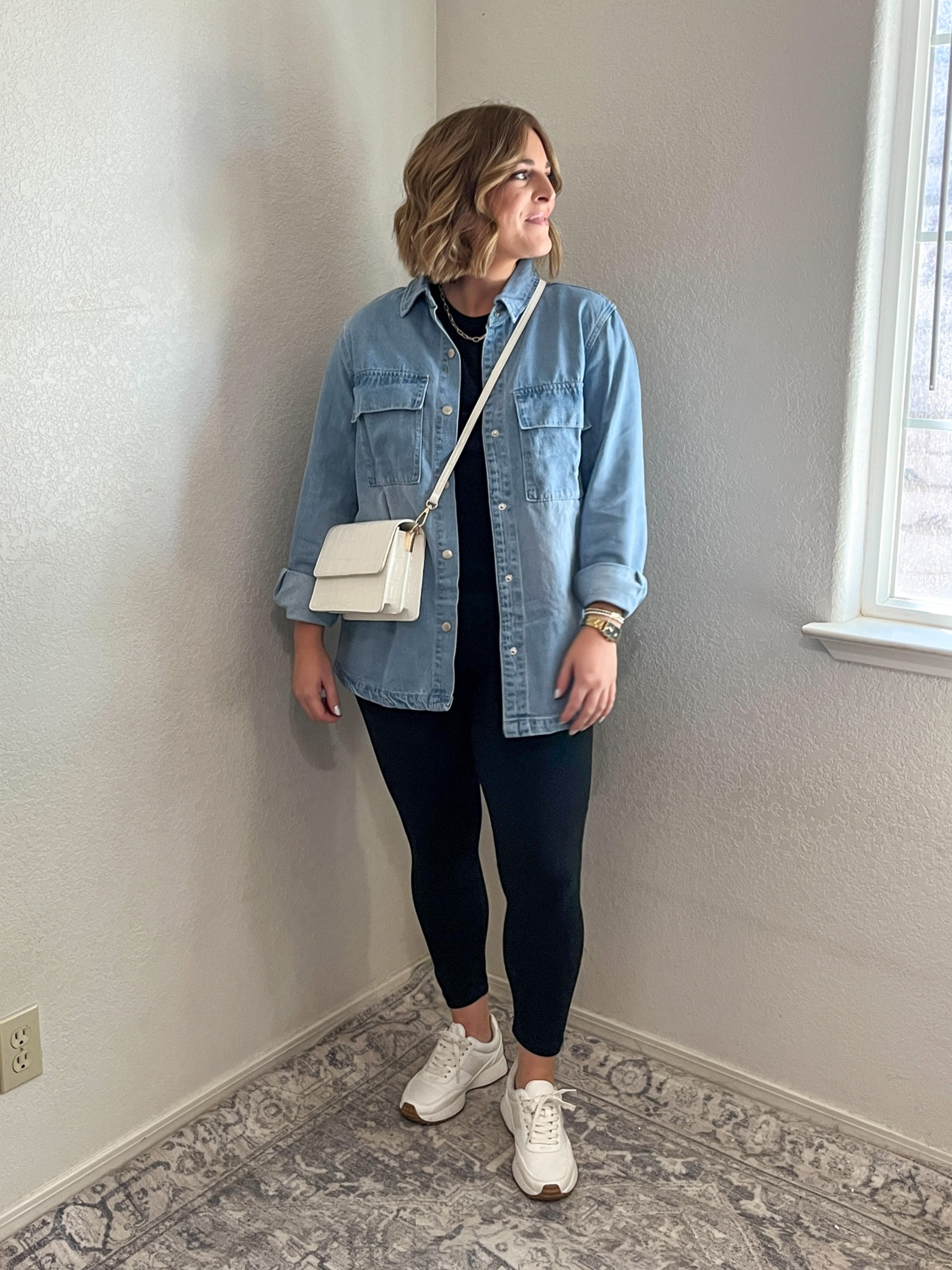 Denim shacket for Fall// wearing L in shacket and L in leggings (tts)

#LTKstyletip #LTKfindsunder50 #LTKmidsize