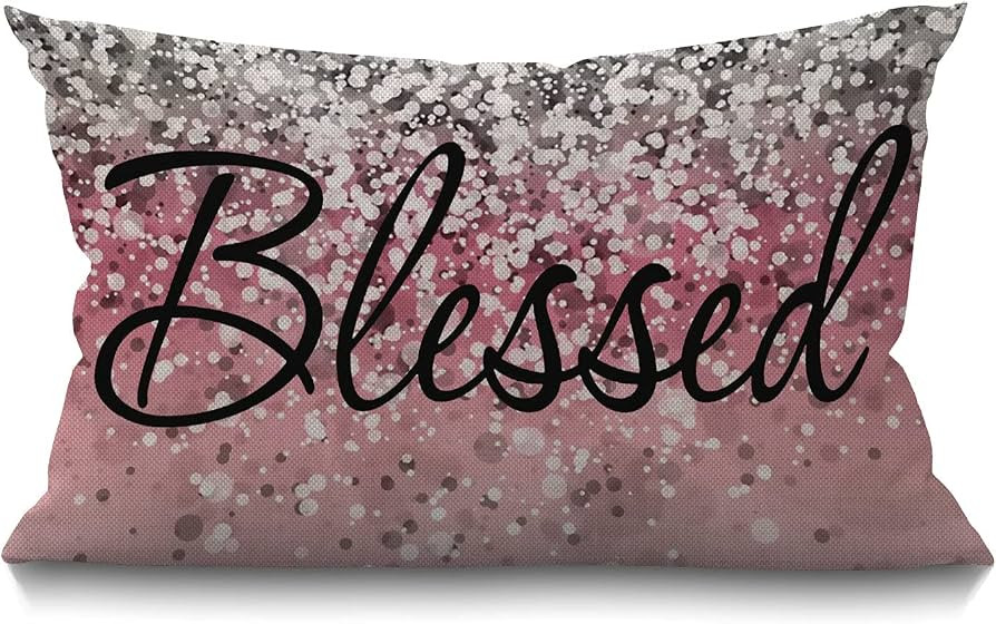 Smooffly Inspirational Blessed Letters Words Waist Lumbar Pink Cotton Linen Throw Pillow case Cus... | Amazon (US)