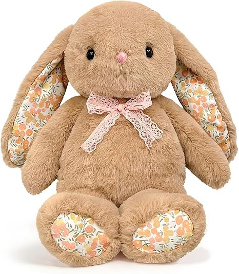 QUIRAI Easter Bunny Stuffed Animal - 14” Floral Bunny Plush with Weighted Bottom for Sitting, C... | Amazon (US)