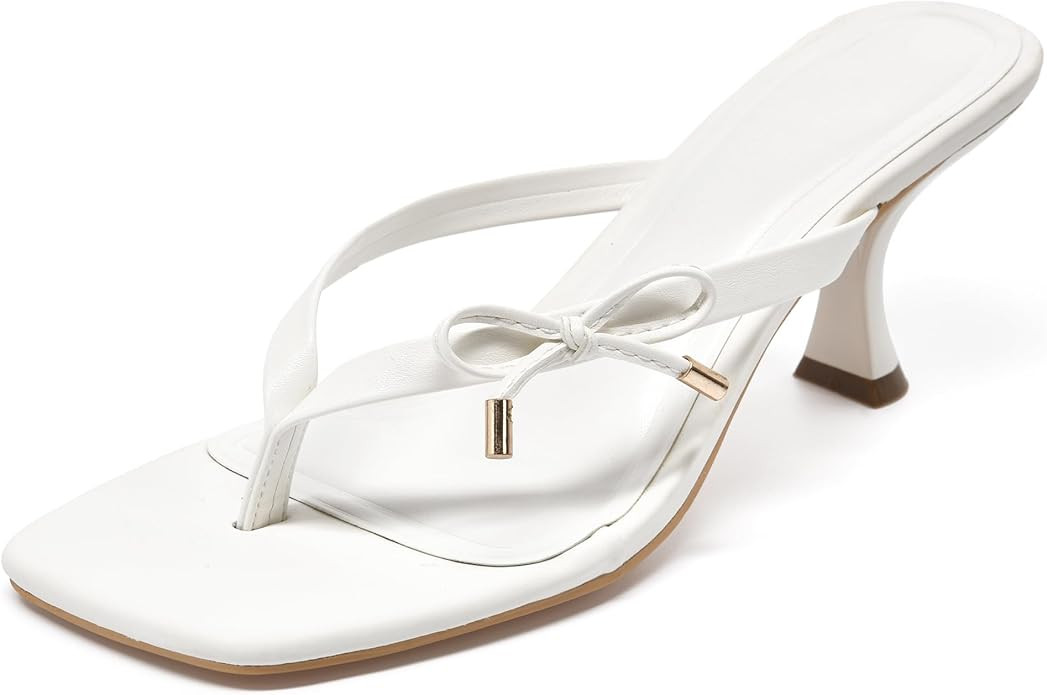 NianEr Womens Microfiber Leather 3 Inch Stiletto Thong Flip Flop Sandal High Heels Open Square To... | Amazon (US)