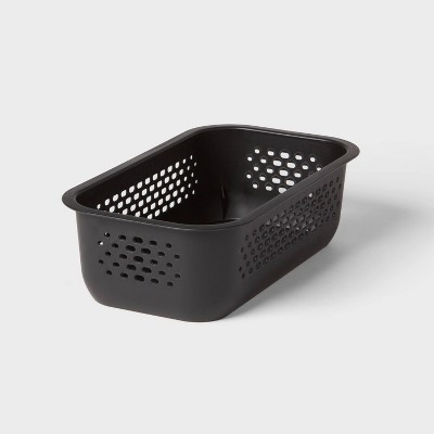 Narrow Small Decorative Plastic Bin Black - Brightroom™: Modern Rectangle, 3.2 Volume, Cut-Out Handles | Target
