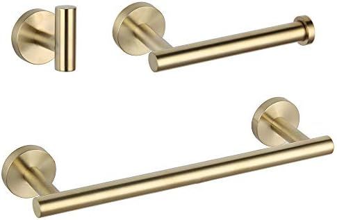 Bathroom Brushed Gold 3-Piece Accessories Set SUS304 Stainless Steel Bath Shower (Robe Hook, Toil... | Amazon (US)