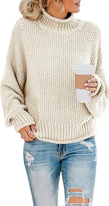Saodimallsu Womens Turtleneck Oversized Sweaters Batwing Long Sleeve Pullover Loose Chunky Knit J... | Amazon (US)