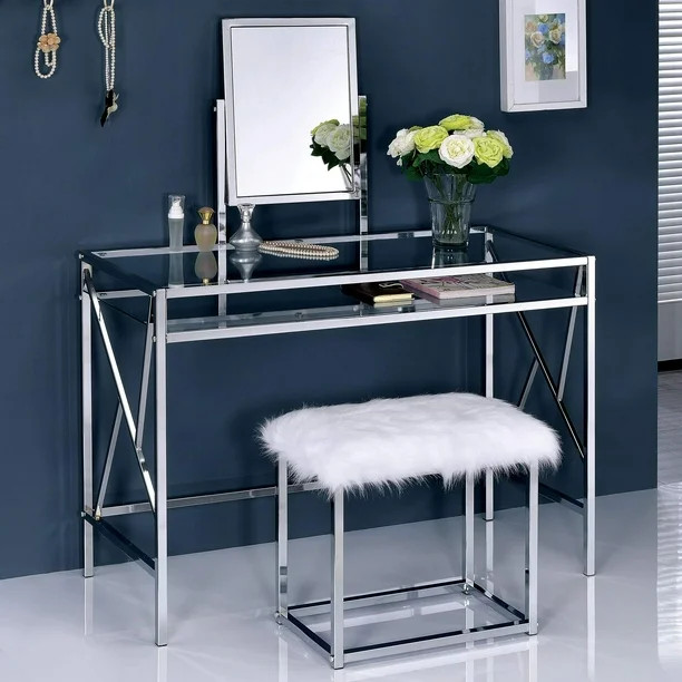Furniture of America Shari Contemporary 3-Piece Vanity Set, Chrome - Walmart.com | Walmart (US)