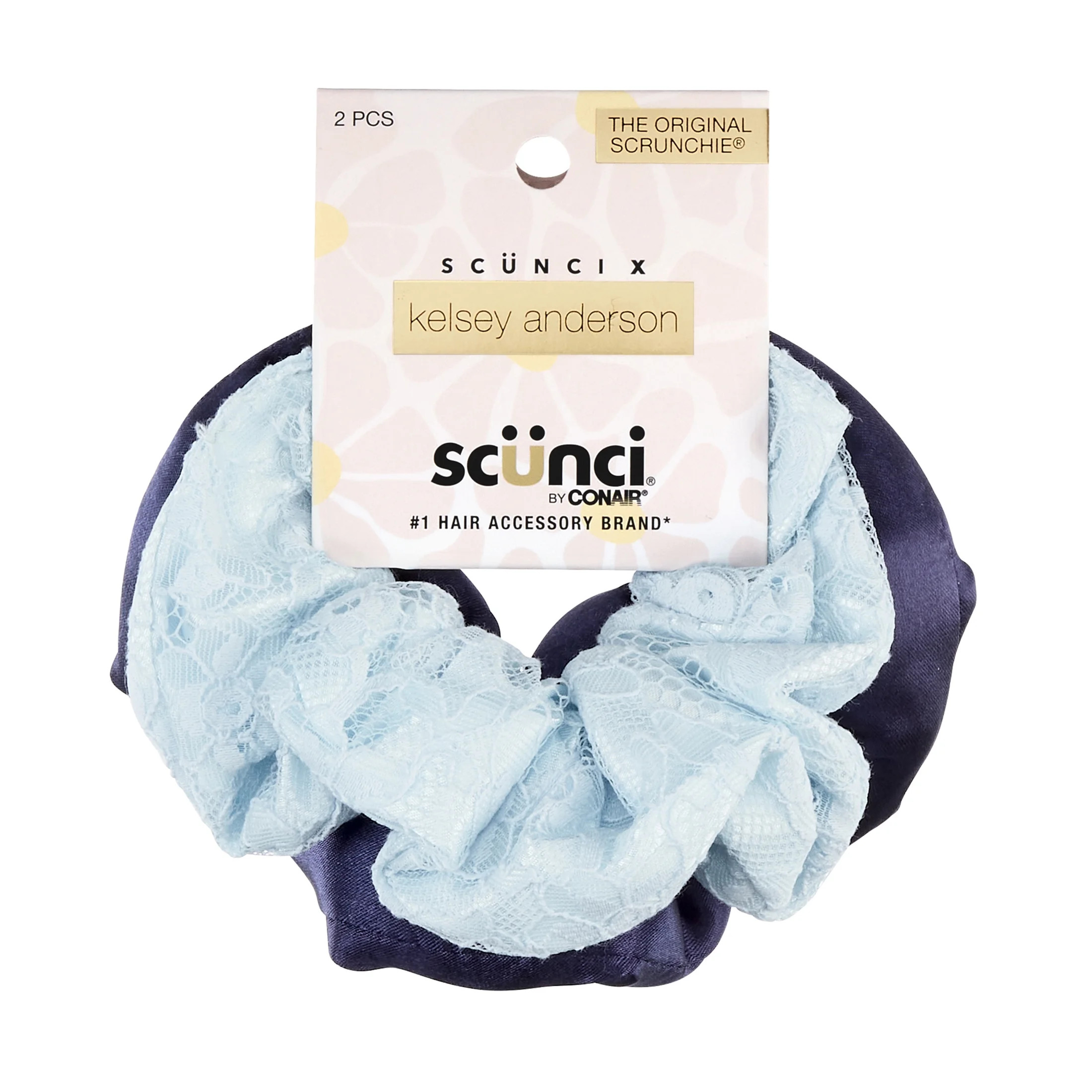 Scunci x Kelsey Anderson Lace & Satin Scrunchies, Blue, 2 count | Walmart (US)
