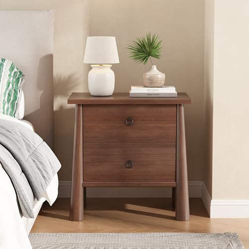 Christopher Knight Home Logan Mid Century Modern Nightstand with Drawers, Wooden Small Night Stand with Rounded Legs, Bedside Table/End Table for Bedroom, Multipurpose Storage Cabinet, Brown | Amazon (US)