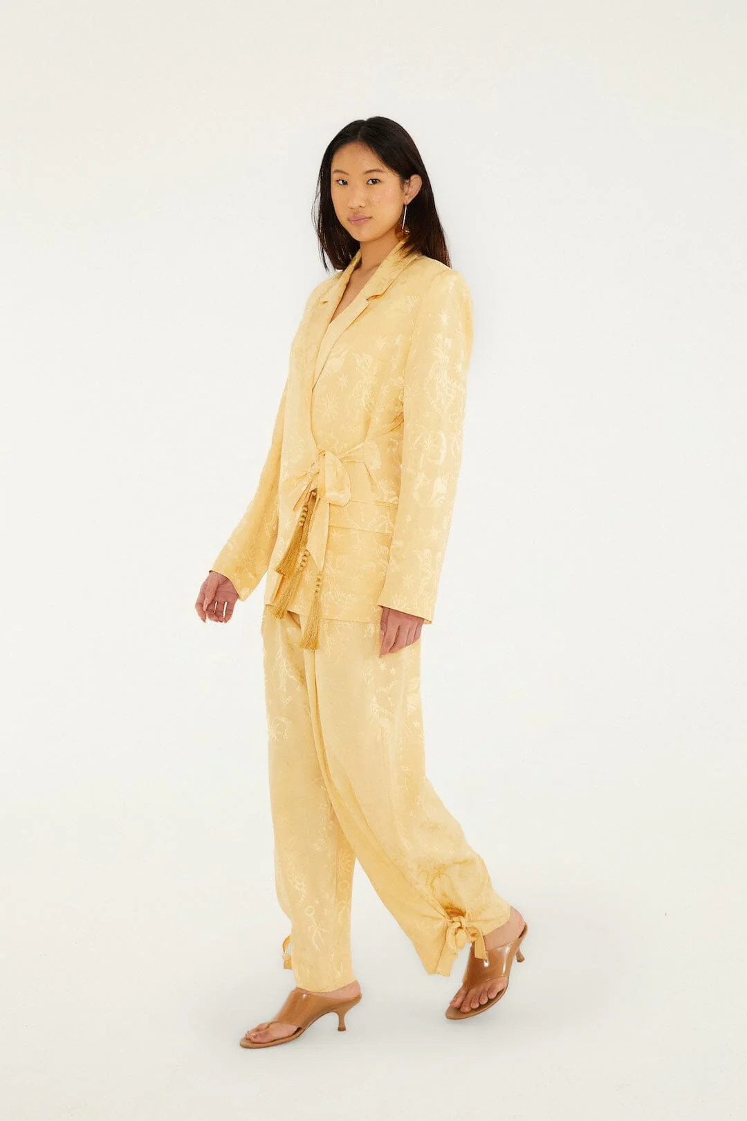 Beige Notched Lapel Front Ties Blazer | FARM Rio | FarmRio (US)