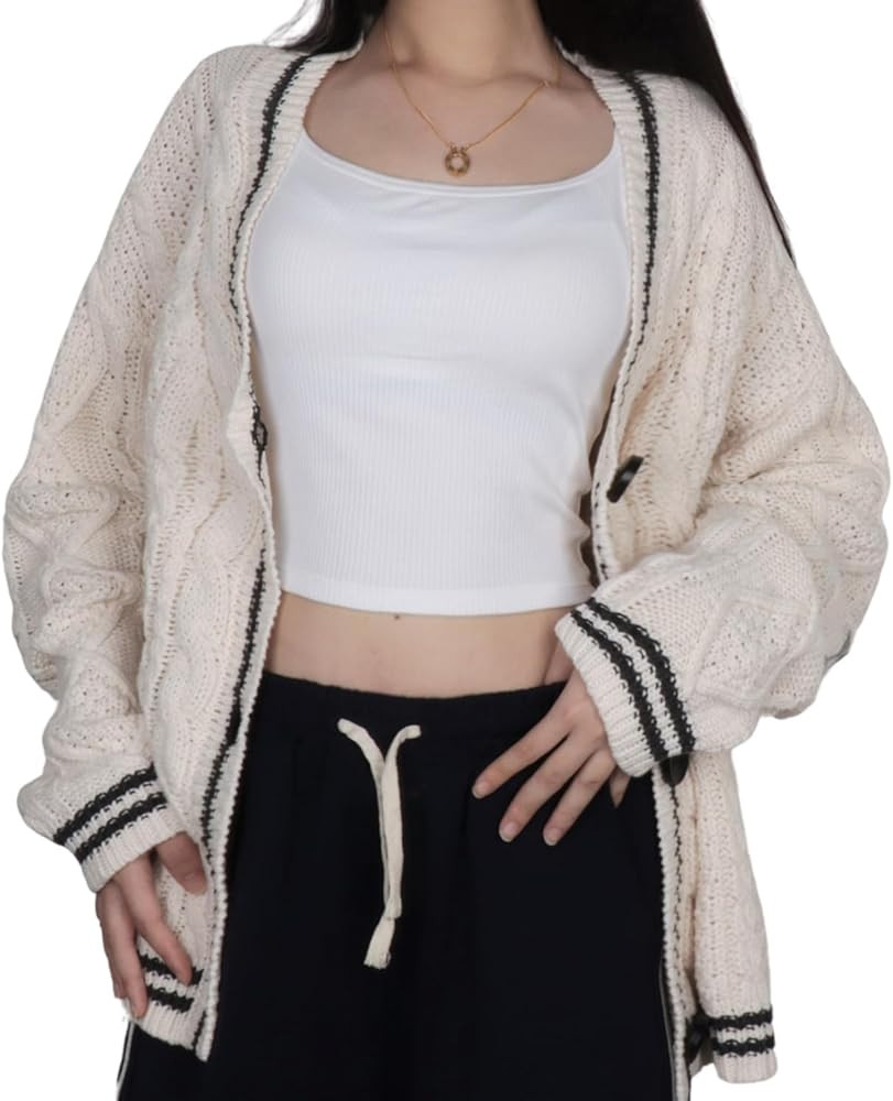 Women Stars Embroidery Spring Cardigan Long Sleeve Outwear Chunky Knit Sweaters (US, Alpha, X-Sma... | Amazon (US)