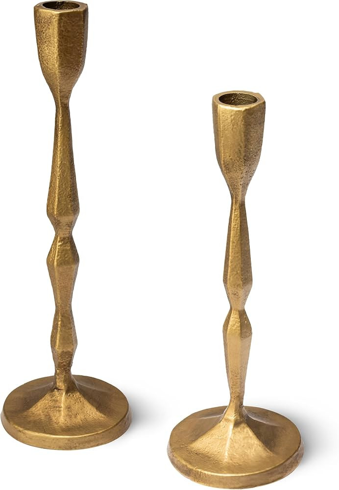 Set of 2 Brass Candlestick Holders - Brass Candle Holder - Modern Gold Taper Candle Holders - Ele... | Amazon (US)