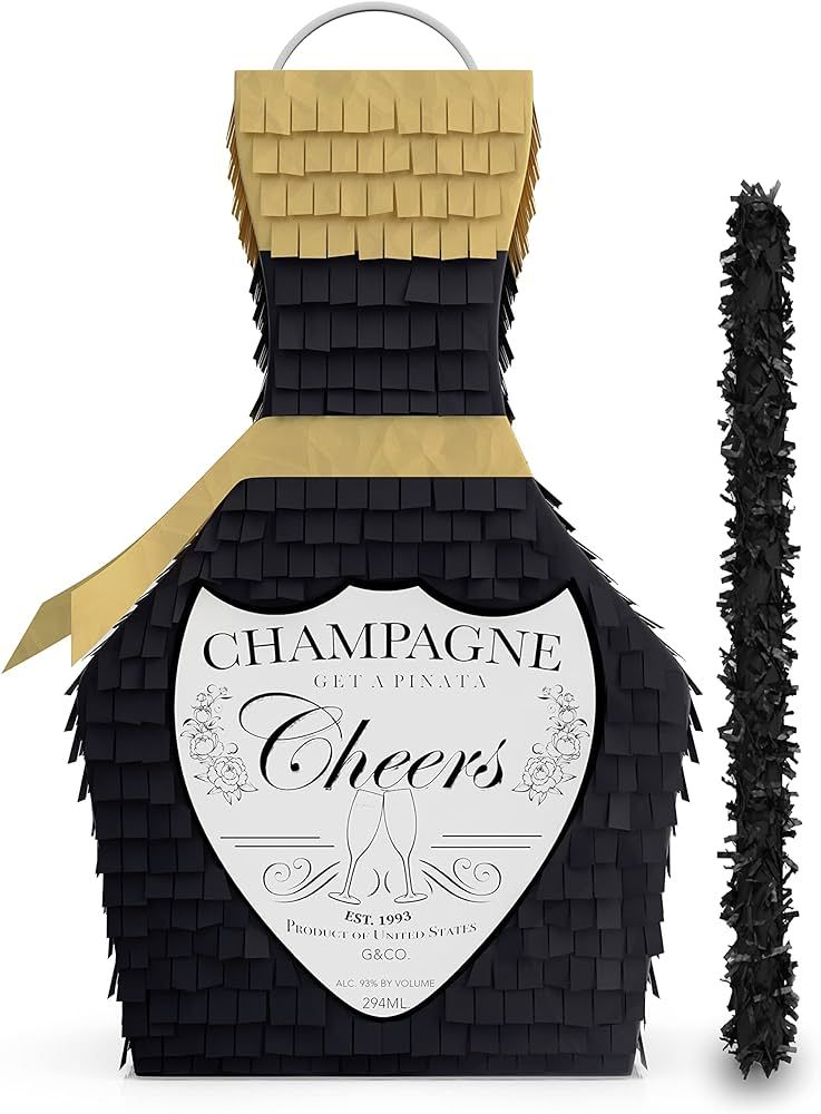 Black and Gold Champagne Pinata with Stick 17”X10”X5” great for 21st Birthday, Decorations,... | Amazon (US)
