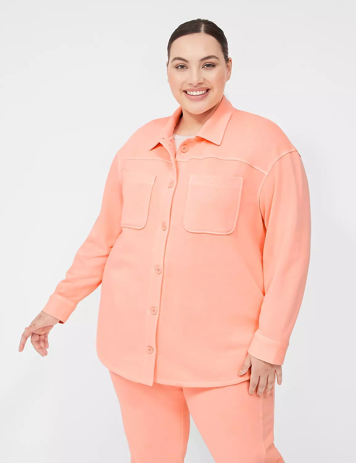LIVI Button-Front French Terry Shacket | LaneBryant | Lane Bryant (US)