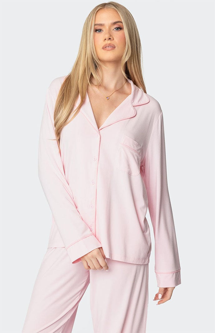 Edikted Women's Jeanette Button Up Shirt in Light Pink - Size Small | PacSun