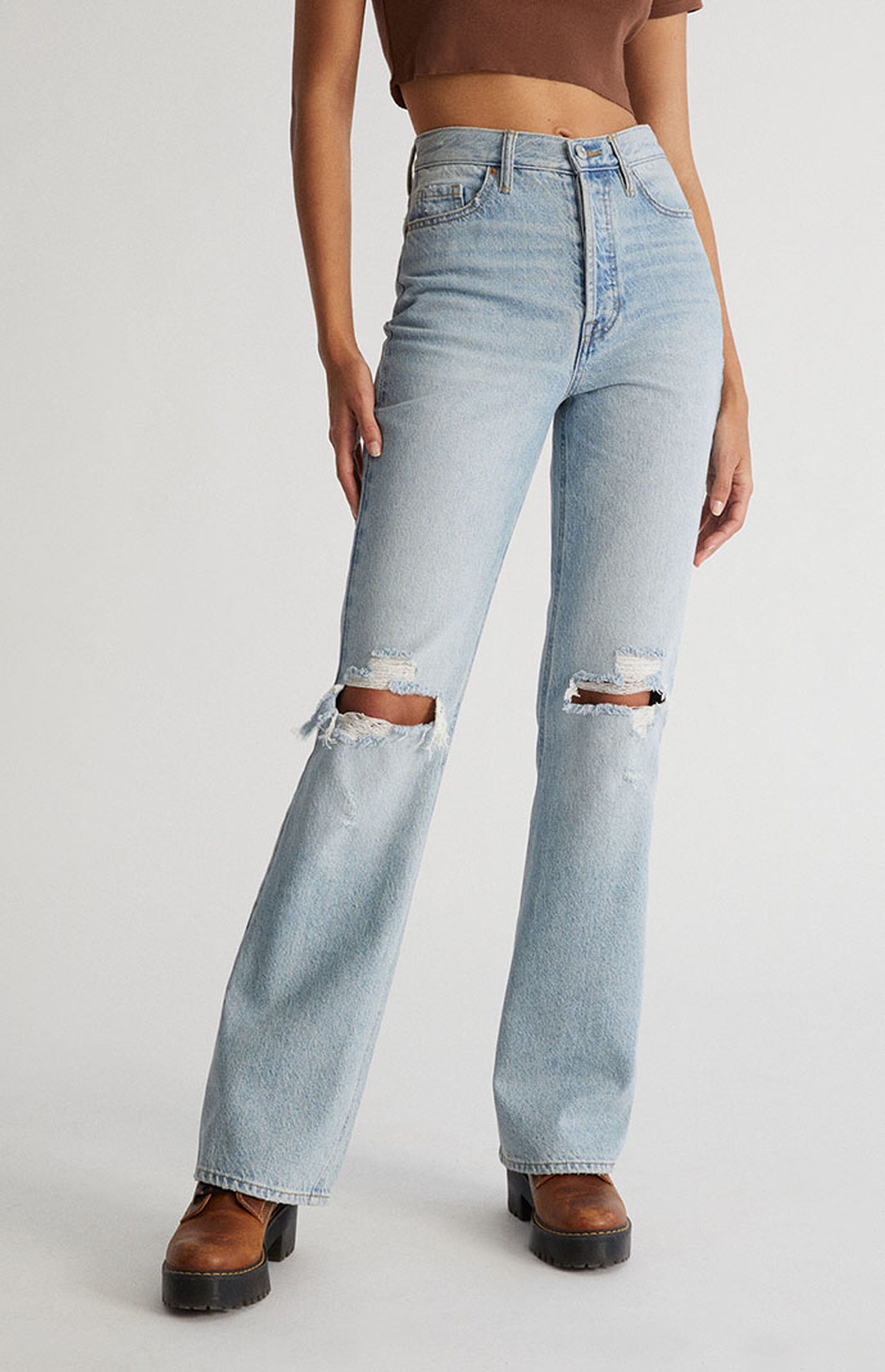 PacSun Eco Light Blue Ripped High Waisted Bootcut Jeans | PacSun | PacSun