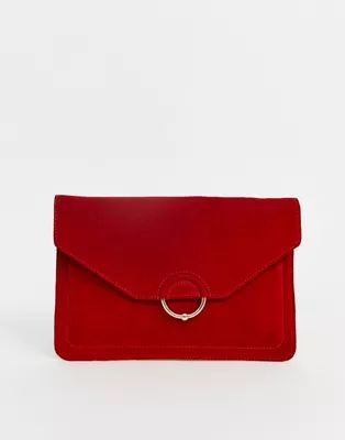 ASOS DESIGN suede clutch bag with ring and ball detail | ASOS UK