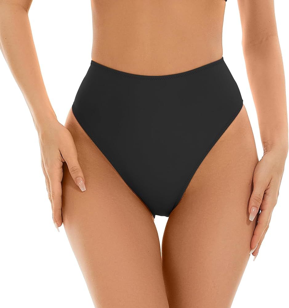 Kepblom Women's High Waisted Bikini Bottom - High Cut Cheeky Rave Bottoms for Beach, Swimming Poo... | Amazon (US)