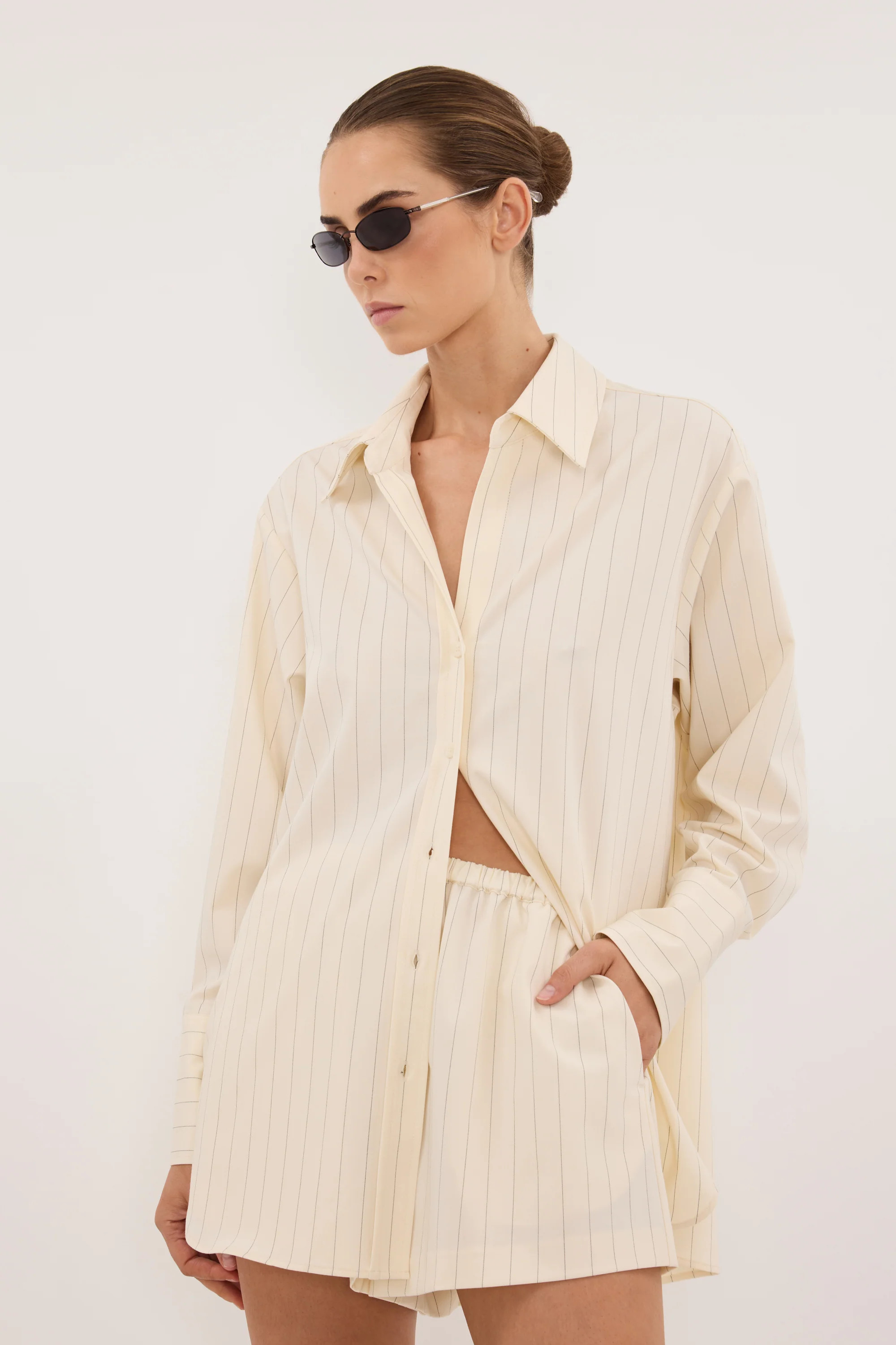 SIAN CREAM PINSTRIPE SLEEVED SHIRT | DISSH