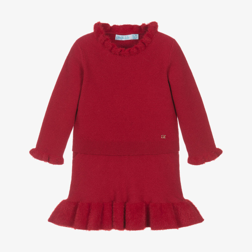 Girls Red Piqué Knit Top & Skirt Set | Childrensalon