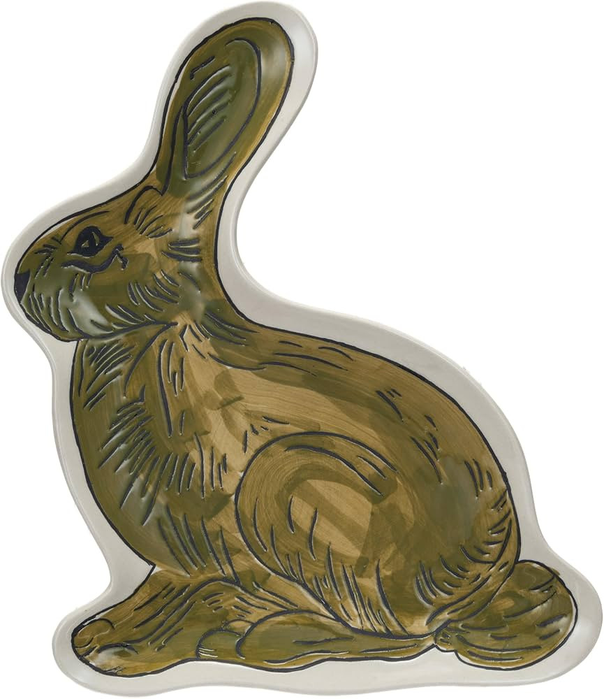 Creative Co-Op Hand-Painted Stoneware Rabbit Plate, Brown | Amazon (US)
