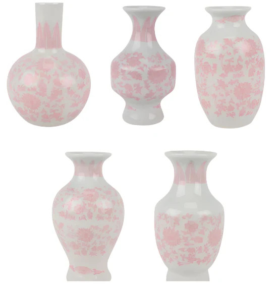 SET OF 5 MINI Pink AND WHITE BUD VASES | The Enchanted Home