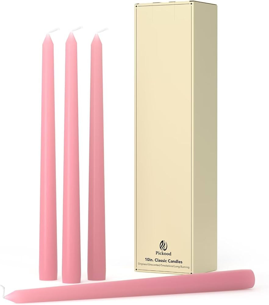 10-Inch Tall Dripless Taper Candles Set of 4 - Pink Tapered Candles, Perfect for Spring - Smokele... | Amazon (US)