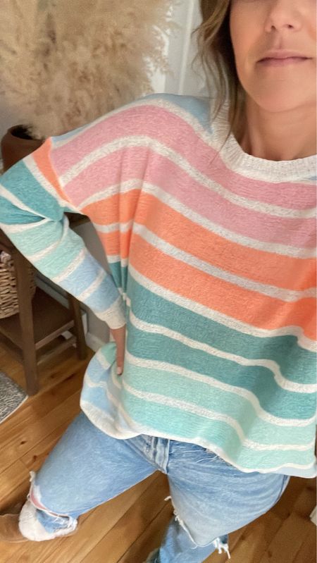 These mom jeans are sooo good!! True to size (slight loosening after wear). On sale now! And I’m loving this striped spring sweater! 

#LTKsalealert #LTKSeasonal #LTKfindsunder50