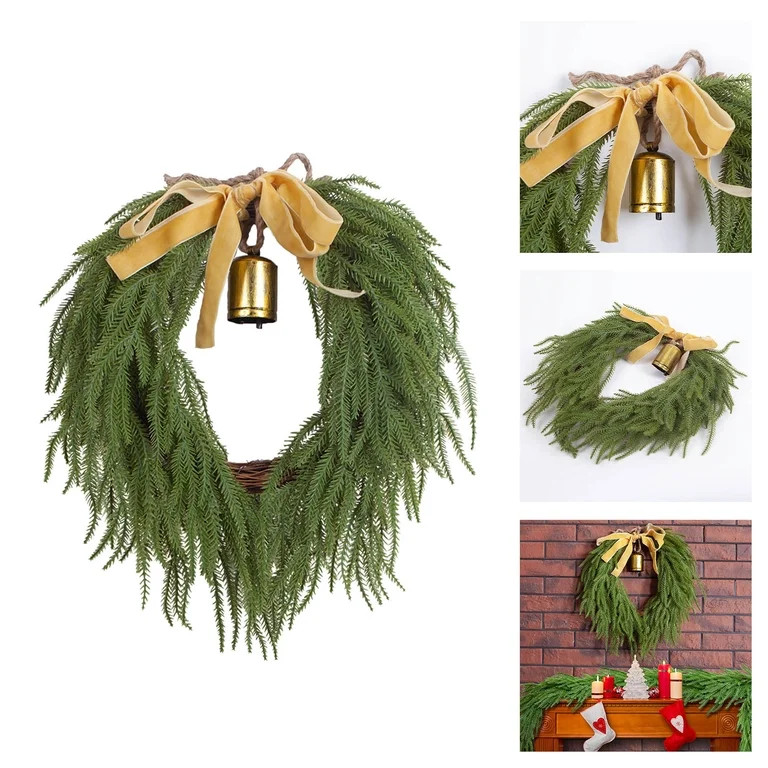 Christmas Pine Wreath for Front Door 15.75 Inch Rustic Pine Garland with Ribbon Bowtie and Vintag... | Walmart (US)