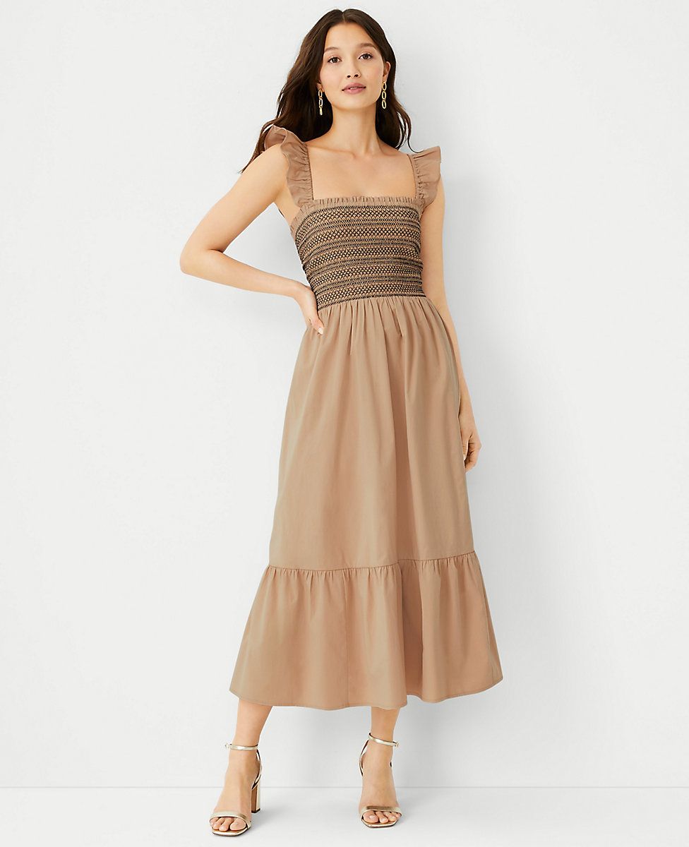 Ruffle Shoulder Smocked Flare Dress | Ann Taylor (US)